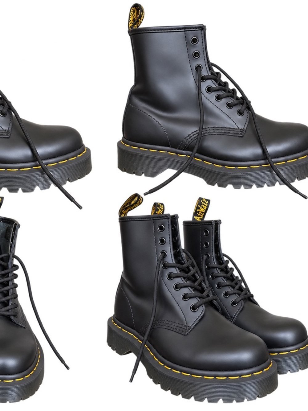 Dr. Martens Bex smooth Black Leather Lace-Up Combat Boots with Yellow Stitching - Picture 8 of 8